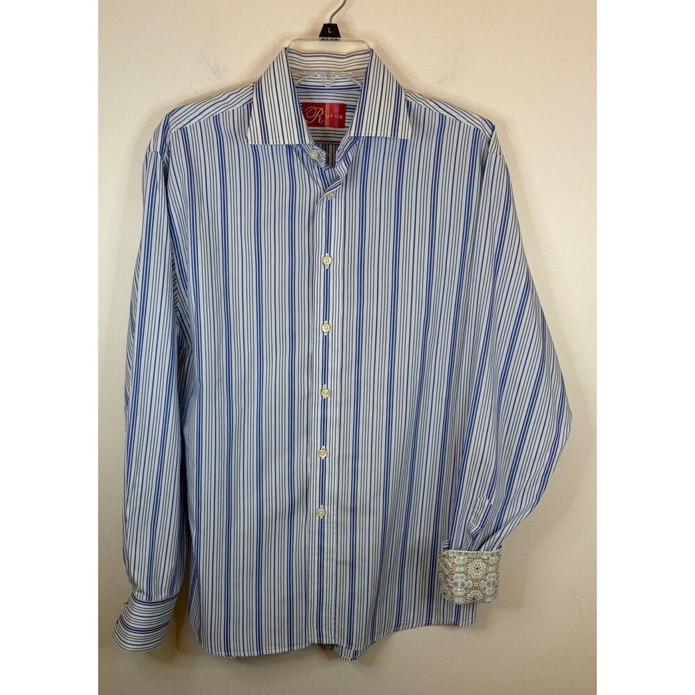 RUFUS Men's Long Sleeve Button Shirt Medium 100% Cotton Made In USA Flip Cuffs